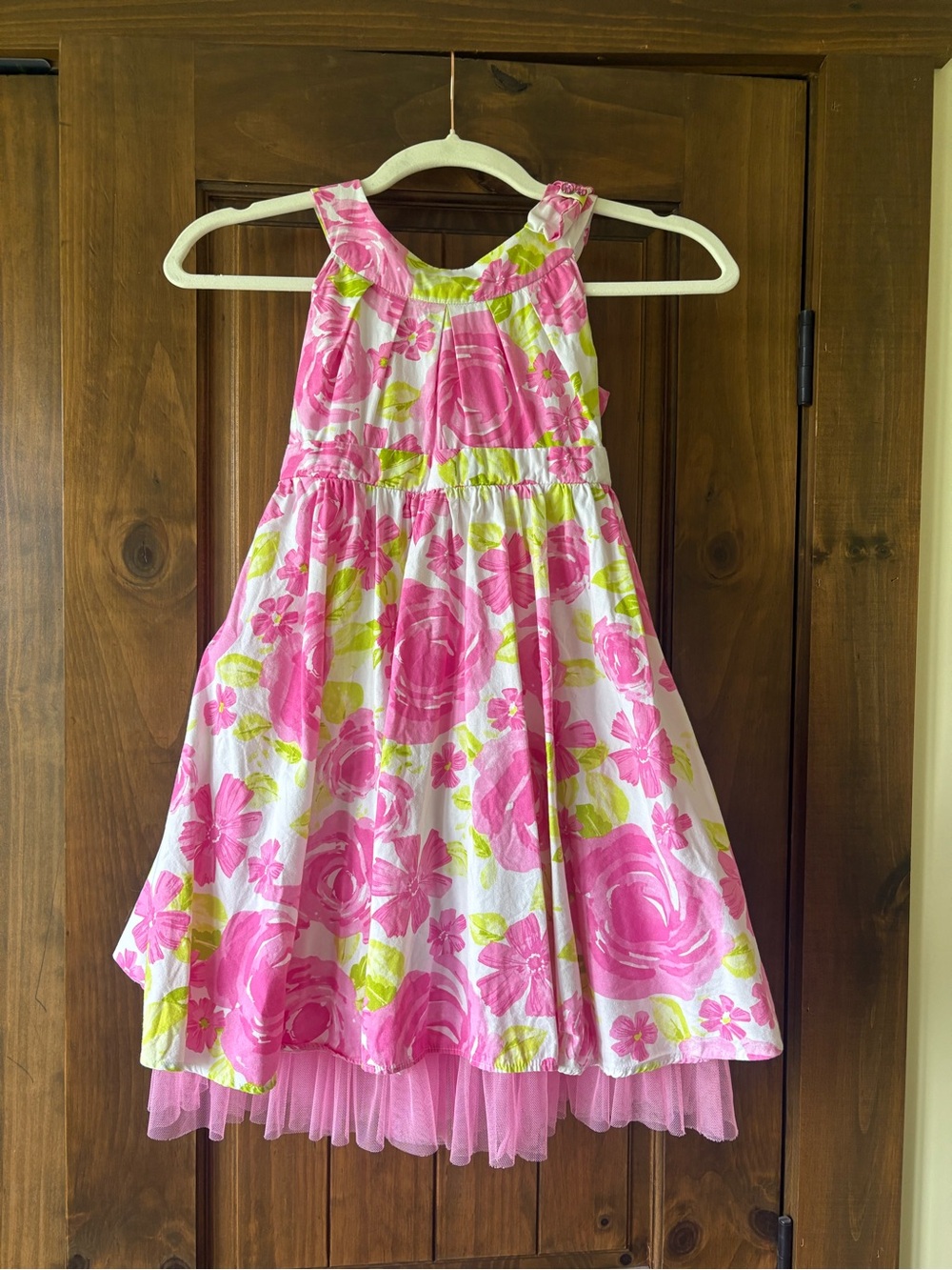 Jona Michelle Pink and Lime Floral Tiered Dress with Tulle